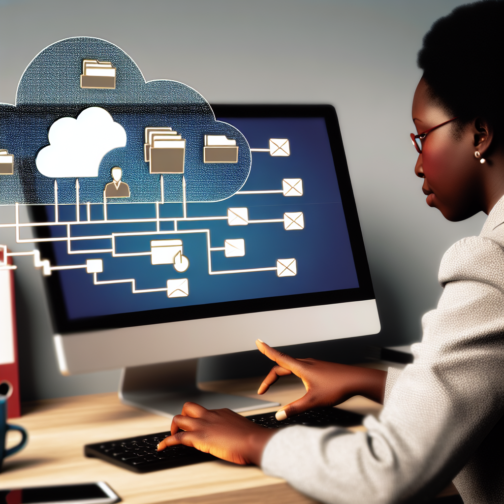 Illustration of a person working on a computer with cloud services